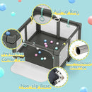 Foldable Playpen for Babies and Toddlers, 50" X 50" Large Collapsible Play Pen with Basket, 4 Handlers & 50 Ocean Balls, Portable Travel Play Yard with Carry Bag, No Installation, Grey by TinyTreasures Baby Boutique