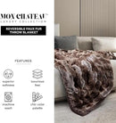 Mon Chateau Premium Reversible Luxury Faux Fur Throw for Couch, Sofa, or Bed - Plush Cozy Soft Blanket for Sleeping or Home Décor, 60" x 70" (Ruched Dark Brown) by CozyNest Decor