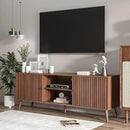 Mid Century Modern TV Stand for Televisions up to 70 Inches, with Sliding Doors and Storage, Television Stands, TV Consoles, Media Consoles for Living Room, 63 Inch (Walnut) by CozyNest Decor