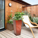 KOL 25''H. Galvanized Steel Planter with Saucer, Tall Glazed Planter Pots for Indoor & Outdoor Use, Set of 2, Decorative Flower Plant Pots with Drainage Hole for Porch, Patio, Deck - Reddish Brown by GreenHaven Gardens
