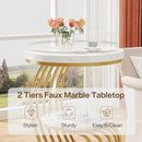 Tribesigns Gold Round End Table: 2 Tiers Side Table Set of 2 with Storage Shelf, Modern White Gold Bedside Nightstand, Metal Faux Marble Accent Table for Living Room by CozyNest Decor