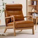 INZOY Mid Century Modern Accent Chair with High Back, PU Leather Reading Armchair with Waist Cushion, Upholstered Wood Frame Living Room Chairs for Bedroom Sunroom, Camel by CozyNest Decor