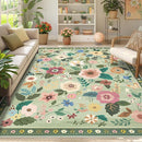 Floral 6x9 Area Rug Machine Washable Soft Print Boho Carpet Non Slip Doormat Low Pile Flower Area Rugs for Living Room Bedroom Nursery Kitchen Dining Room Indoor-Light Green by TinyTreasures Baby Boutique