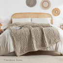 Chunky Knit Blanket Throw, 100% Hand Knit Throw Blanket Handmade Chenille Cable Knit Throw for Couch, Stylish Cozy Soft Rope Knot Crochet Blanket for Home Decor, Beige Linen, 50x60 Inches by CozyNest Decor