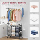Tajsoon Laundry Sorter Cart with Hanging Rack, Laundry Sorter 3 Section, Laundry Hamper with Heavy Duty Rolling Lockable Wheels, Black by CozyNest Decor