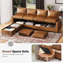 118.5" Faux Leather Modular Sectional Sofa with Storage Seat, Modern 6 Seater Couch Deep Seat with Removable Cover DIY Combination Brown by CozyNest Decor