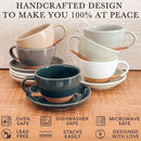 Mora Ceramic Latte Art Mug With Saucer - 10.5 oz, Round Bottom For Perfect Pours - Cafe Cups for Cappuccino, Espresso, Coffee, Tea etc - Porcelain Set for Baristas, Great Gift - Charcoal by CozyNest Decor