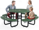 Metal Picnic Tables for Outdoors with Umbrella Hole - Coated Steel Heavy Duty Commercial Grade Table with Adjustable Seats (Green, 46 in, Round, Punched Steel) by GreenHaven Gardens