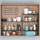 Expandable Cabinet Shelf Organizer, Stackable Kitchen Pantry Counter Storage, Adjustable Cupboard Stand Rack Risers Spice Organization Heavy Duty Black Small 3 Pack by CozyNest Decor