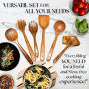 Wooden Spoons for Cooking - 8 Piece Natural Teak Kitchen Utensil Set Non Toxic - Teak Wooden Utensils with Spoon Rest and Holder by CozyNest Decor
