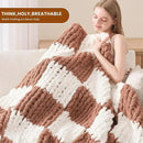 L'AGRATY Chunky Knit Blanket Throw: 50''x60'' Chenille Chunky Knitted Throw Blankets for Bed Couch - Handmade Thick Cable Knit Blanket - Large Crochet Rope Blankets for Home Decor(Brown Checkered) by CozyNest Decor