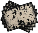 Halloween Placemats 12x18 Inch Set of 4 Black White Witch Castle Ghost Place Mats Spooky Haunted House Bats Tree Crow Table Mat for Party Kitchen Dining Outdoor Indoor Decor by CozyNest Decor
