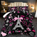 Eiffel Tower Comforter Set Full Size,Eiffel Tower Bedding Set for Girls, Pink and Black Paris Themed Comforter Bedroom Decor,Paris Quilt French Style Romantic Bedding by CozyNest Decor