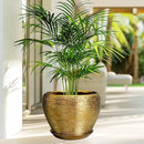 Ceramic Planter 10 Inch - Indoor Plant Pot with Drainage Hole and Saucer Large Decorative Planter Mid-Century Modern Flower Pot Outdoor for Home Decor Gold by GreenHaven Gardens