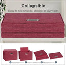 Large 17" 36 Quart Collapsible Stackable Storage Bins with Lids, 3 Packs Bright Red Linen Fabric Closet Boxes with Lids, Storage Cube Baskets Container Organizers for Office (17x12x11) by CozyNest Decor