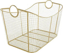 Deco 79 Metal Geometric Decorative and Functional Storage Basket Wire Grid Basket Organizer with Curved Edges Ring Handles, Basket for Storage 30" x 20" x 20", Gold by GreenHaven Gardens