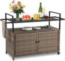Wicker Outdoor Bar Cart - Brown Patio Console Storage Table Buffet Cabinet Serving Kitchen Cart with Wheels for Outside Backyard by CozyNest Decor
