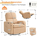Swivel Rocker Recliner, Oversized Power Nursery Recliner Chair, Swivel Glider Reclienr with Removable Cushion, Upholstered Boucle Recling Chair for Nursery Living Room Bedroom, Teddy Camel by TinyTreasures Baby Boutique
