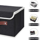 ANMINY 4PCS Storage Bins with Lid PU Leather Handles Storage Boxes PP Plastic Board Decorative Foldable Lidded Cotton Linen Fabric Home Cubes Baskets Closet Organizer Containers - Black, Small Size by CozyNest Decor