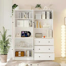 TUSY 71" Bookshelf Bookcase, 3-Tier Modern Bookshelves 3 Large Drawer, Wood Filing Cabinet with Open Storage Shelf, Glass Doors 5-Tier Fixed Storage Shelves for Home Office by CozyNest Decor