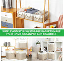 Bidtakay Small Baskets Fabric Storage Baskets for Organizing 3-Pack 12x8x5 Inch Collapsible Storage Bins for Shelves Canvas Bins for Closet Organization Baskets Storage Linen Closet S-White&Beige by TinyTreasures Baby Boutique