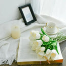 Mandy's Artificial Tulips 12 Stems White PU Faux Flowers for Wedding Home Decor 13.5 Inch by CozyNest Decor