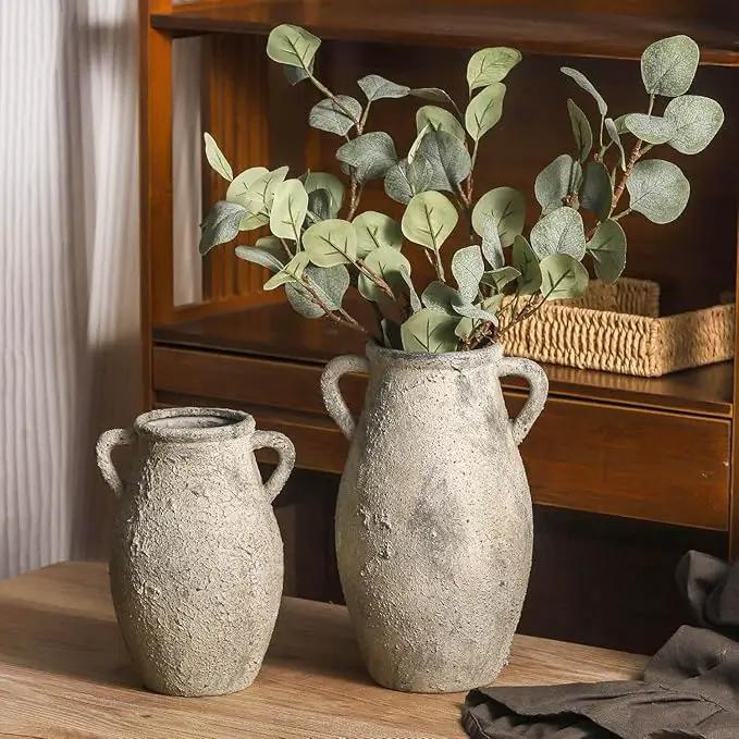 Large Ceramic Rustic Vase,11.3 inch Tall Farmhouse Flower Vase with 2 Handles for Home Decor, Living Room Entryway Table Centerpiece Decor, photo 6 of 7