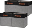 HNZIGE Storage Baskets for Organizing, Set of 4, Square Fabric Storage Cubes Bins 13 x 13, Collapsible Black Storage Bins for Shelves, Closets, Nursery, Home, Office (Black&Grey) by CozyNest Decor