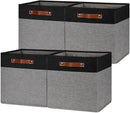 HNZIGE Storage Baskets for Organizing, Set of 4, Square Fabric Storage Cubes Bins 13 x 13, Collapsible Black Storage Bins for Shelves, Closets, Nursery, Home, Office (Black&Grey) by TinyTreasures Baby Boutique