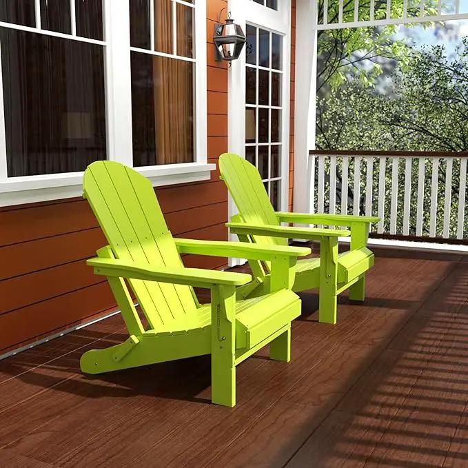 Westin Outdoors Laguna WO Home Furniture Adirondack Chair 2 PCS Set Outdoor Folding Patio Chair for Bon Fire Pit Garden Lawn Backyard Lounging Relaxing (Lime Green), photo 2 of 9