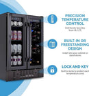 NewAir 24" Dual Zone Wine and Beverage Refrigerator, 18 Bottle & 58 Can, French Door Built-In Fridge with Lock, Black Stainless Steel Cooler, Digital Thermostat, Adjustable Shelves by CozyNest Decor