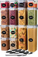 DWËLLZA KITCHEN Set of 14 Airtight Food Storage Containers for Pantry Organization and Storage - Sugar, Flour, Pasta, Spaghetti Plastic Air tight Kitchen Storage Containers With Lids, Labels & Marker by CozyNest Decor