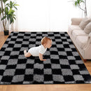 Super Soft Rug for Bedroom, 4x6 Ft Grey and Black Area Rug Classic Checkered Shaggy Rug Anti-Skid High Pile Soft Fluffy Fuzzy Carpet for Living Room Bedroom Kids Room Nursery, Dorm Home Decor by TinyTreasures Baby Boutique