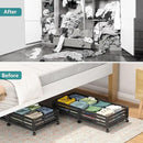 Bamboo Under Bed Storage Containers- Underbed Organizer with Wheels with Large Dust Bag,Sturdy Wood Rolling Under the Bed Shoe Storage Organizer Drawer 2 Packs (Black, Long) by CozyNest Decor