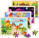 Wooden Puzzles Toys for Kids Ages 3-5, Set of 4 Packs Dinosaur, Space, Transportation Wood Toddler Puzzles, Preschool Brain Teaser Toys for Boys and Girls 2 3 4 5 6 Years Old by TinyTreasures Baby Boutique