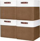 13x13 Cube Storage Bins, Collapsible Fabric Storage Box, 4 Pack Closet Baskets with Handles for Organizing, Shelf, Toys, Clothes, Home, Office, Nursery (Brown&White) by CozyNest Decor