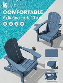 KINGYES Folding Adirondack Chair Set of 8, Dual Cup Holders & All-Weather HDPE, Wood-Like Patio Chair for Backyard, Camping, Pool & Fire Pit, Navy by GreenHaven Gardens