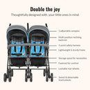 Dream On Me Volgo Twin Umbrella Stroller in Blue, Lightweight Double Stroller for Infant & Toddler, Compact Easy Fold, Large Storage Basket, Large and Adjustable Canopy by TinyTreasures Baby Boutique