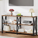 LVB Wood Console Table, Rustic 3 Tier Sofa Table Behind Couch, Industrial Metal Entryway Table with Storage Shelf, Farmhouse Wooden Foyer Hallway Table for Entry Living Room, Rustic Brown, 55 Inch by CozyNest Decor