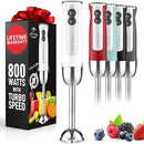 Zulay Immersion Stick Mixer Hand Blender - 800 Watts, Turbo Mode, 5-ft Power Electric Cord, Handheld Portable, Stainless Steel Blades - For Effortless Blending Smoothie, Soup, Baby Food, Puree - White by TinyTreasures Baby Boutique