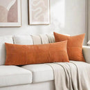 Fancy Homi Set of 2 Orange Boho Long Lumbar Body Decorative Throw Pillow Cover 14x36 Inch for Bed Couch Bedroom Bench, Soft Patchwork Corduroy Textured Pillow Case, Rustic Farmhouse Room Décor by CozyNest Decor