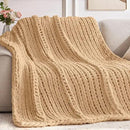Chunky Knit Throw Blanket, 80''*90'' Knitted Throw Chenille Yarn for Bed Couch, Handmade Beige Crochet Big Thick Blanket, Machine Washable Cute Comfy Blanket for Home Decor by CozyNest Decor