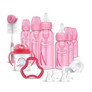 Dr. Brown's Natural Flow Anti-Colic Options+ Special Edition Pink Baby Bottle Gift Set with Soft Sippy Spout Transition Cup, Flexees Teether, Bottle Cleaning Brush and Travel Caps by TinyTreasures Baby Boutique