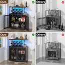 Wine Bar Cabinet with Wheels, 4-Tier Bar Cart with Power Outlets and LED Light, Liquor Cabinet Home Mini Bar with Wine Rack, Coffee Bar Cabinet for Liquor, Black by CozyNest Decor
