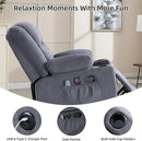 Rocker Recliner Chair with Heat and Massage, 360° Swivel Recliner Chairs for Adults, Heavy Duty Reclining Sofa Chair with USB Port Cup Holders Side Pockets for Living Room (Grey) by CozyNest Decor