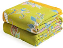 Boho Throw Blanket 80" x 90", 100% Organic Cotton Breathable Ultra Soft Bed Quilt Throw - All Season Luxury Floral Farmhouse Decor Blanket for Sofa Couch Chair and Gift. Green/Blue by CozyNest Decor