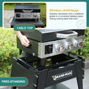 Brand-Man 3-Burner Portable Propane Gas Griddle with Lid - 28,000 BTU Flattop Griddle Grill, 504 Sq. In., Folding Side Tables, Rolling Cart for Outdoor BBQ, Camping, Patio by GreenHaven Gardens