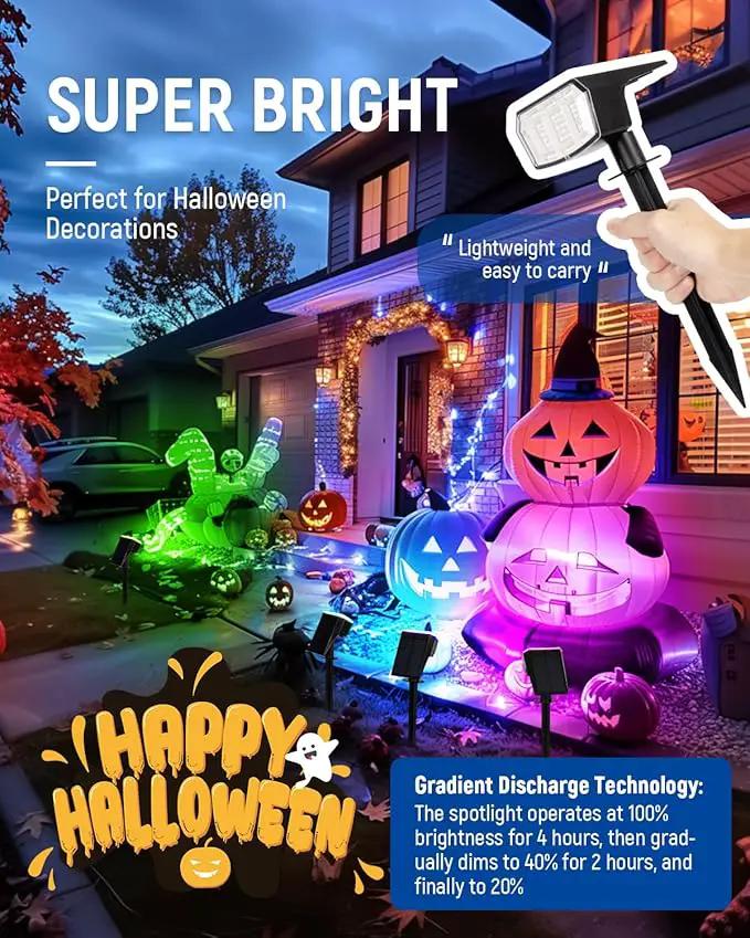 Solar Spot Lights Outdoor, 9 Lighting Modes RGB, Solar Lights Outdoor Waterproof IP65, 63 LED Landscape Spotlights for Holiday Decorations-10 Pack, photo 8 of 13