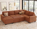 Belffin Corduroy Sleeper Sofa Bed with Storage Chaise Modular Sectional Sofa Couch with Pull Out Bed L Shaped Sectional Couches for Living Room Brick Red Couch by CozyNest Decor