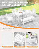 HDPE Outdoor Dining Set of 6, Patio Dining Table Set with 4 Chairs and 1 Bench, 6 Pieces HDPE Dining Set with Umbrella Hole, Outdoor Furniture Sets for Deck, Poolside, Garden, Pearl by CozyNest Decor